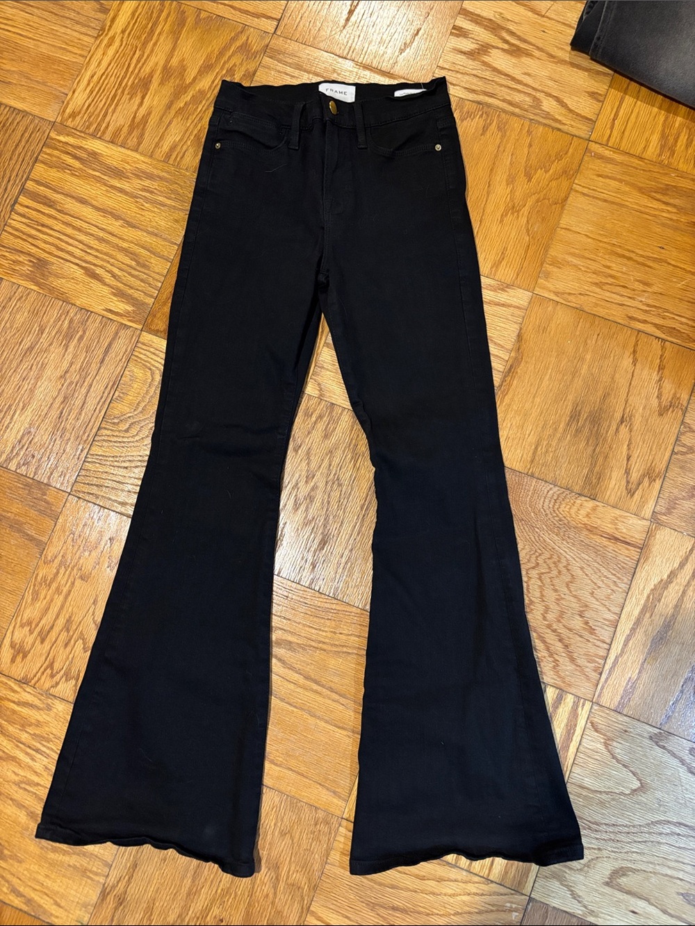 Petite Frame Denim Black Flare Jeans